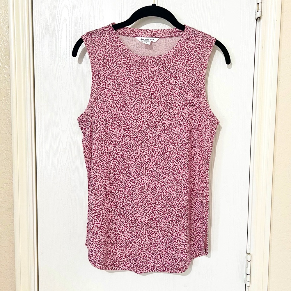 [Athleta] Pink/White Animal Print Tank Top Sleeveless Athletic Activewear Small